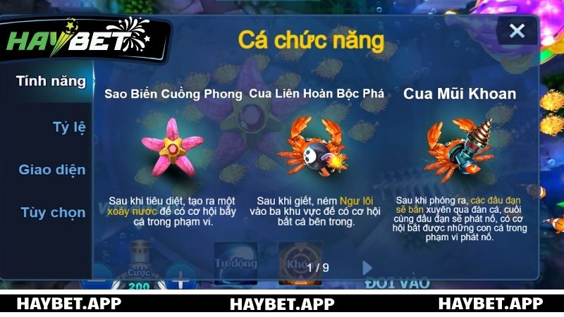Bắn Cá Vui - Trải Nghiệm Săn Cá Đại Dương, Đổi Thưởng Lớn Cá chức năng đặc biệt trong bắn cá Vui